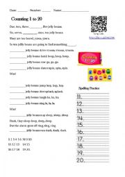 English Worksheet: Song Counting 1 to 20