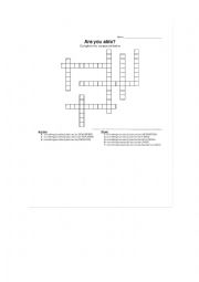 English Worksheet: Crosswords - adjectives using the suffix -able