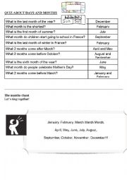 English Worksheet: MONTHS QUIZ + CHANT