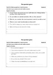 English Worksheet: The Question Game - Ice Breaker