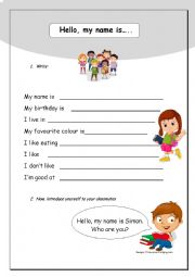 Introduction worksheet for young learners