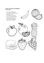 FRUITS AND COLORS WORKSHEET