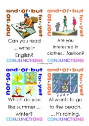 English Worksheet: Coordinating Conjunctions Flash Cards 1-8
