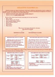 English Worksheet: Relative clauses- overview and practise