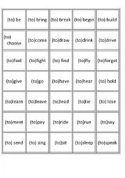 Bingo Cards for Irregular Verbs Bingo