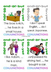 English Worksheet: Coordinating Conjunctions Flash Cards 25-32