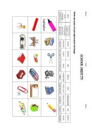 English Worksheet: school objects