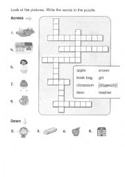 Look at the pictures. Write the words in the puzzle