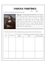 English Worksheet: Famous Paintings 