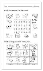 English Worksheet: animals farm