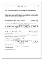 A job interview, fill in the blanks activity 