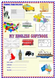 English Worksheet: New copybook cover page: complete and colour