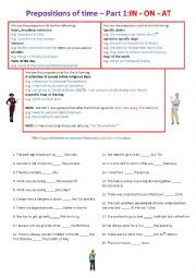 English Worksheet: Prepositions of time: Part 1