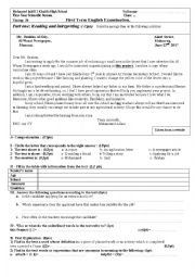 English Worksheet: a letter of application exam for 1st yearsecondary school algerian students 