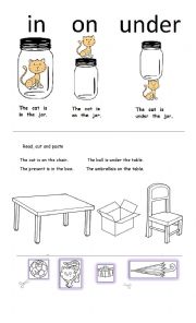 English Worksheet: prepositions in on under 