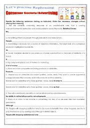 English Worksheet: LETS PRACTISE REPHRASING- CONSUMERISM/ADVERTISING