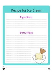 English Worksheet: editable ice cream recipe