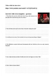 English Worksheet: Interview with Keira Knightley on the 