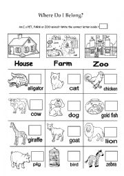 English Worksheet: Pet farm or zoo animals