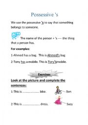 English Worksheet: possessive s