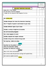 English Worksheet: narrative writing checklist 