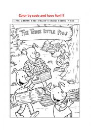 English Worksheet: The Three Little Pigs - color by code!