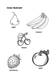 English Worksheet: Color the fruit