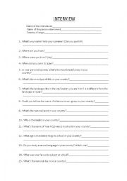 English Worksheet: Interview to a native English speaker