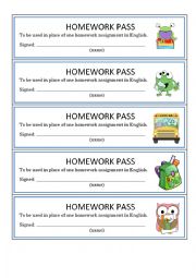 English Worksheet: homework pass