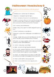 Halloween vocabulary matching picture with definition and key n2