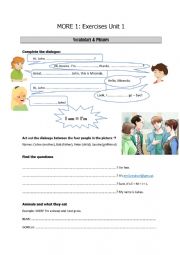 English Worksheet: MORE 1 - Exercises Unit 1
