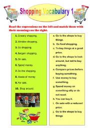 English Worksheet: Shopping Vocabulary 1
