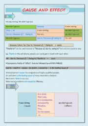 English Worksheet: LINKING WORDS: CAUSE AND EFFECT