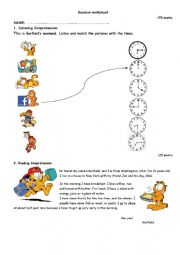 English Worksheet: Worksheet about Garfields routine
