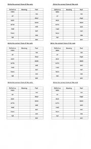 verbs in the past chart