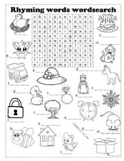 English Worksheet: Rhymes wordsearch