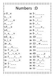 English Worksheet: numbers the letters to fill in 