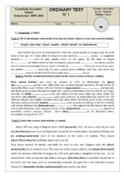 English Worksheet: ordinary test