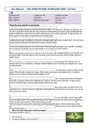 English Worksheet: we learn to give share and care part 1