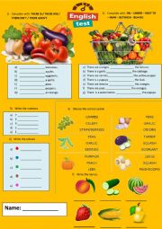English Worksheet: Test about fruits and vegetables.