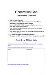 English Worksheet: generation gap and millennials