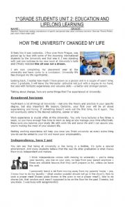 English Worksheet: How university changed my life