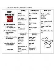 English Worksheet: Tinas Restaurant 