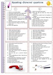 English Worksheet: speaking--personal questions