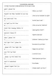 English Worksheet: Classroom language