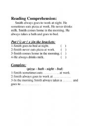 English Worksheet: reading comprehension