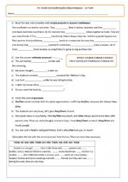 English Worksheet: Test Pronouns and Present Continuous X Simple