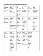 English Worksheet: Terry Fox Sentence Scramble