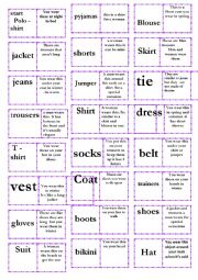 English Worksheet: clothes dominoes