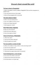 English Worksheet: Unusual schools in the world